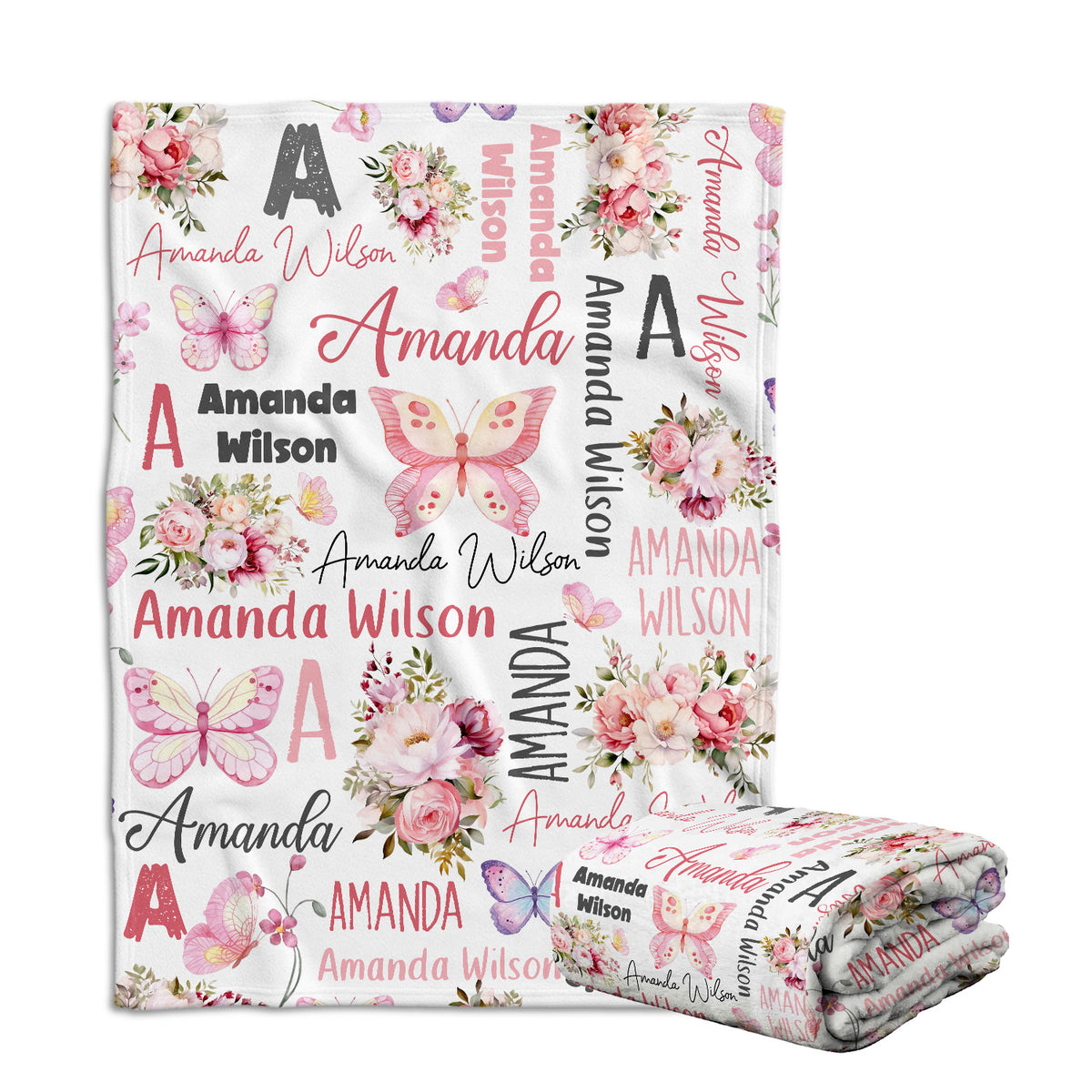 Personalized Baby Blankets for Girls, Pink Baby Blankets Girl, Flowers Blankets Baby Girl, Custom Baby Blankets Initial Name, for Daughter Granddaughter