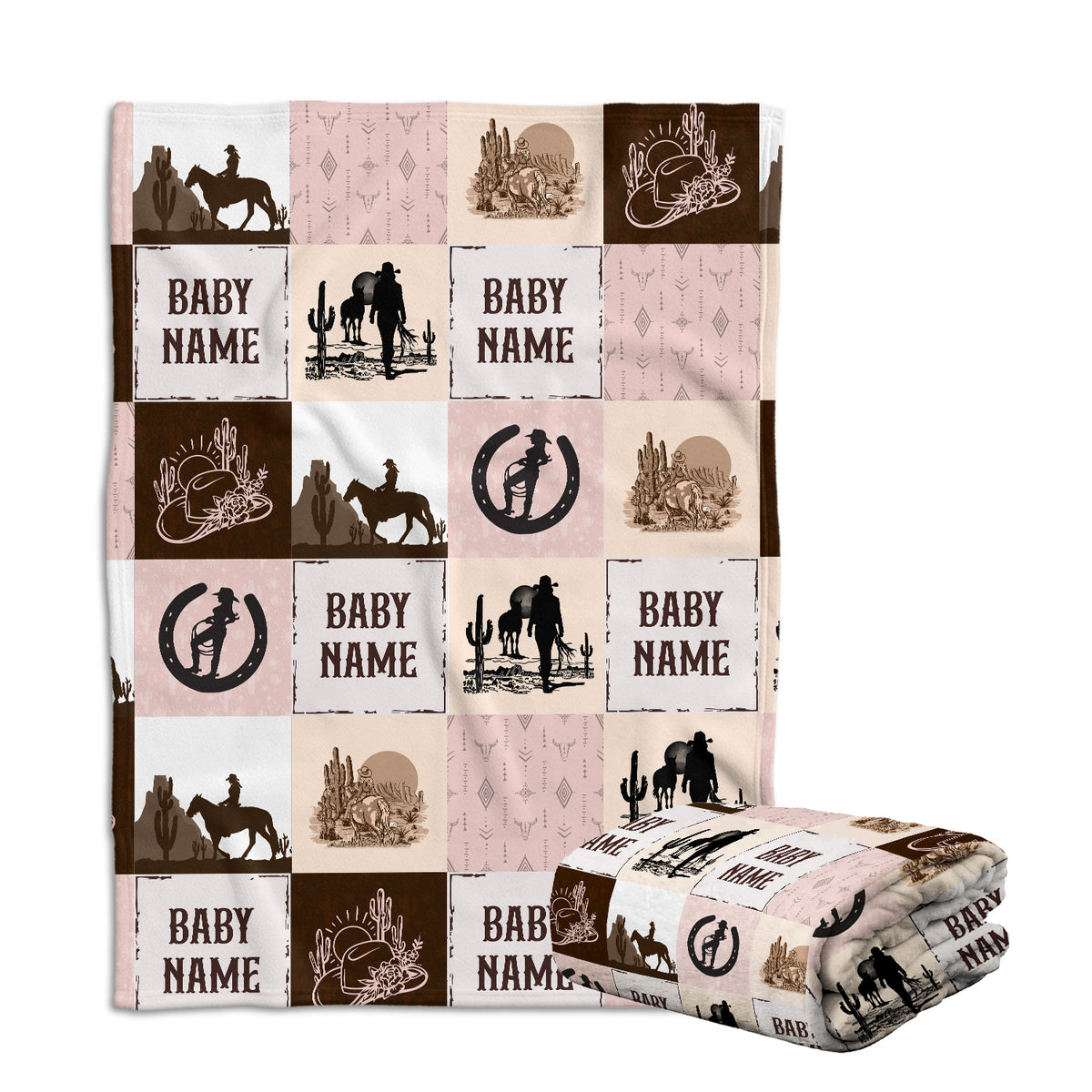 Personalized Baby Blankets for Girls, Pink Cowboy Baby Blankets, 3 Sizes Fleece Blankets for Infant Newborn Daughter Granddaughter