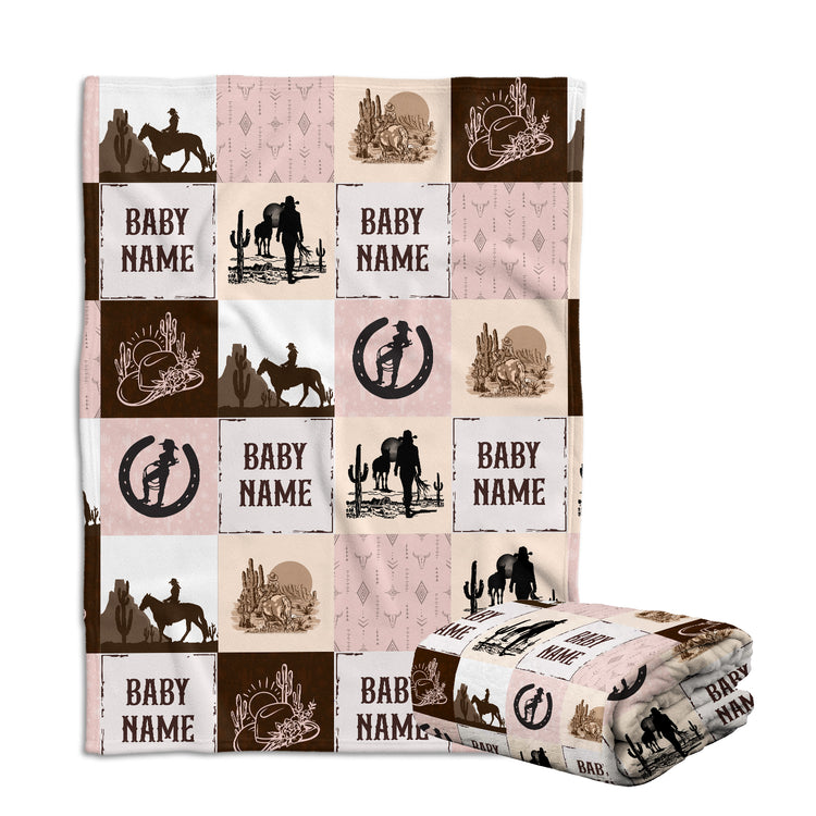 Personalized Baby Blankets for Girls, Pink Cowboy Baby Blankets, 3 Sizes Fleece Blankets for Infant Newborn Daughter Granddaughter