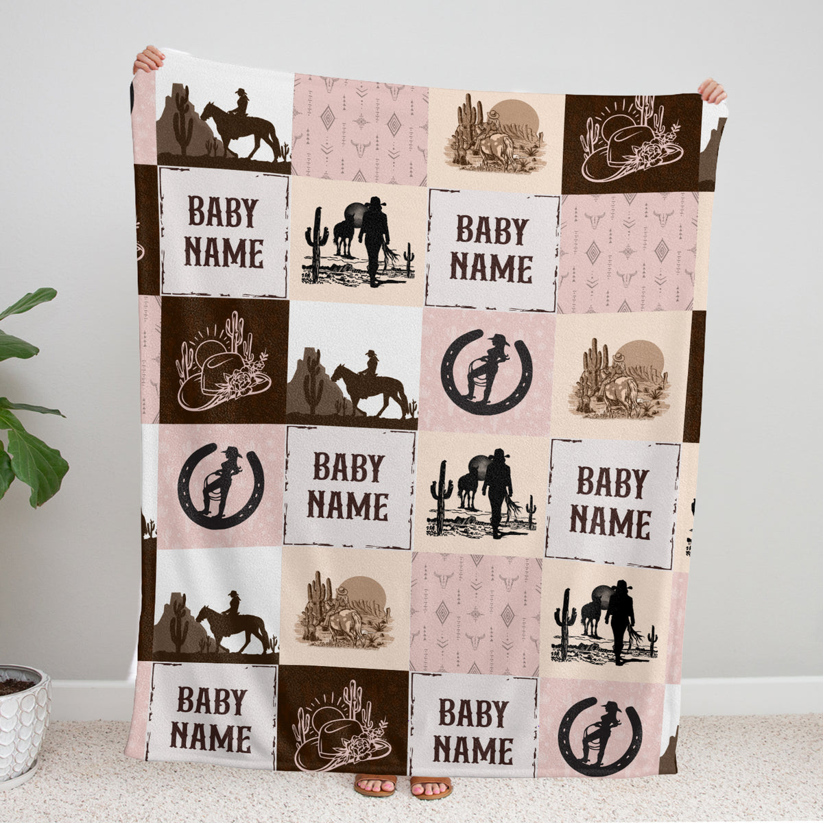 Personalized Baby Blankets for Girls, Pink Cowboy Baby Blankets, 3 Sizes Fleece Blankets for Infant Newborn Daughter Granddaughter