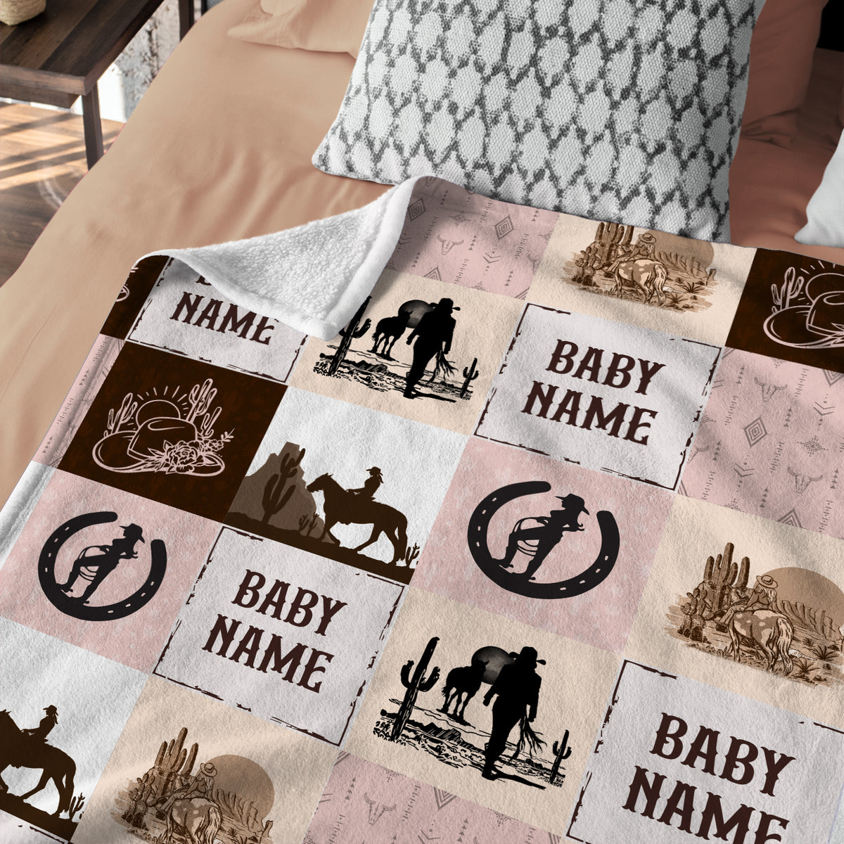 Personalized Baby Blankets for Girls, Pink Cowboy Baby Blankets, 3 Sizes Fleece Blankets for Infant Newborn Daughter Granddaughter
