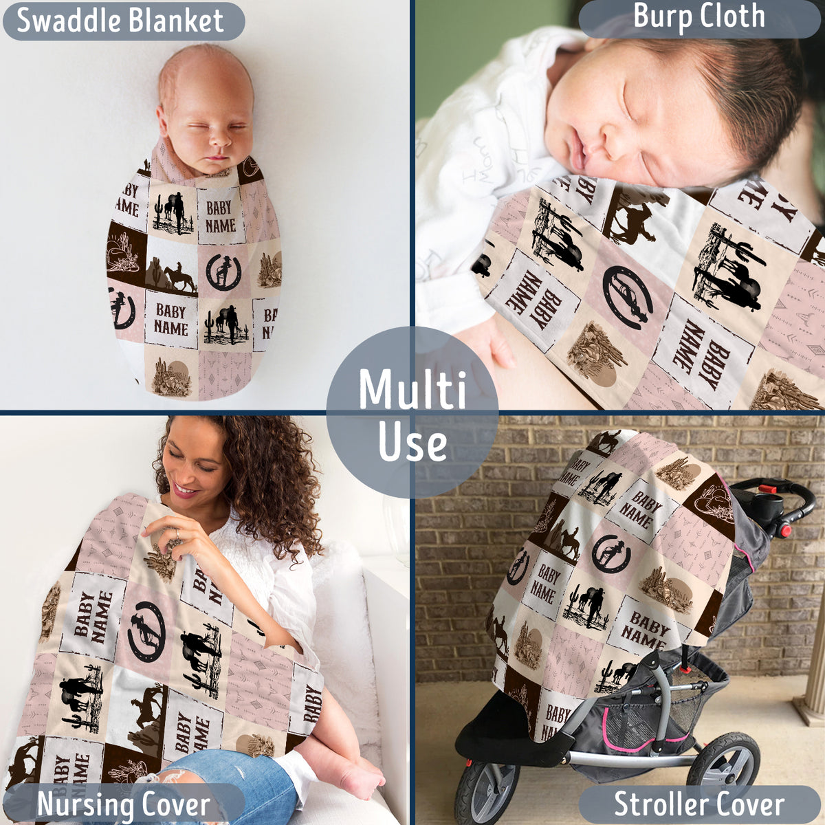Personalized Baby Blankets for Girls, Pink Cowboy Baby Blankets, 3 Sizes Fleece Blankets for Infant Newborn Daughter Granddaughter