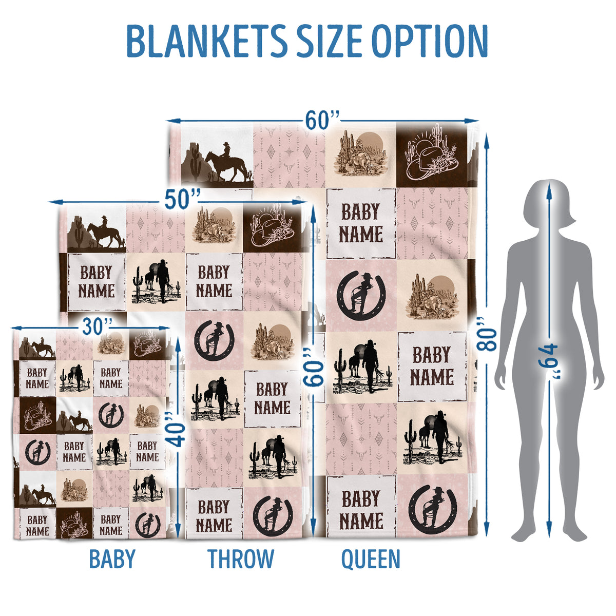 Personalized Baby Blankets for Girls, Pink Cowboy Baby Blankets, 3 Sizes Fleece Blankets for Infant Newborn Daughter Granddaughter
