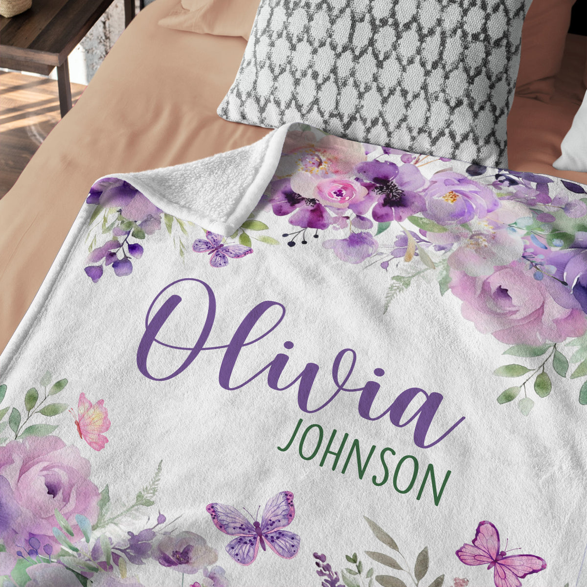 Personalized Baby Blankets for Girls, Purple Baby Blankets Girl, Purple Flowers Blankets, Custom Baby Blankets with Name, for Daughter Granddaughter