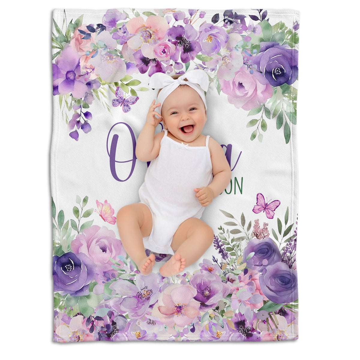 Personalized Baby Blankets for Girls, Purple Baby Blankets Girl, Purple Flowers Blankets, Custom Baby Blankets with Name, for Daughter Granddaughter