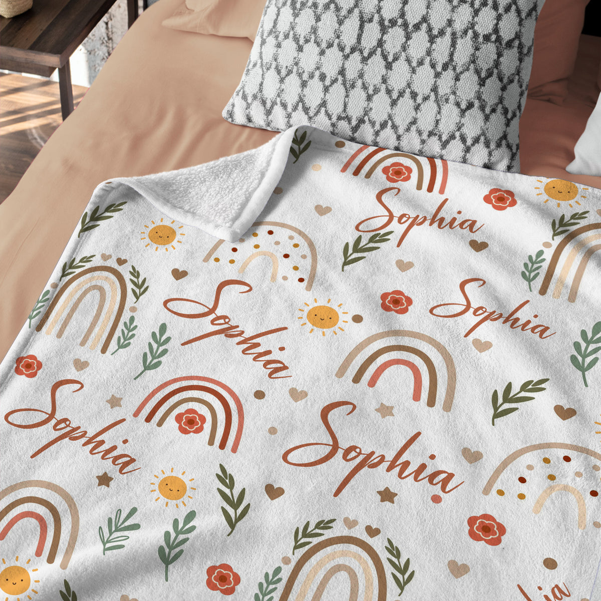 Personalized Baby Blankets for Girls, Rainbow Baby Blankets Girl, Rainbow Pattern Baby Blankets, for Daughter Granddaughter