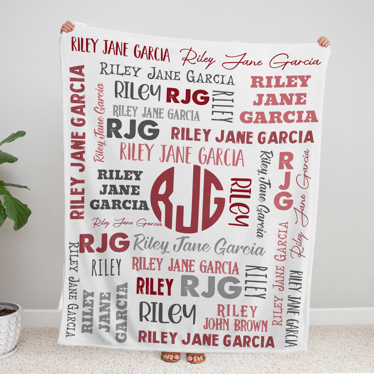 Personalized Baby Blankets for Girls, Red Baby Blanket Monogrammed, Swaddle Blanket, Plush Blankets for Daughter Newborn Toddlers