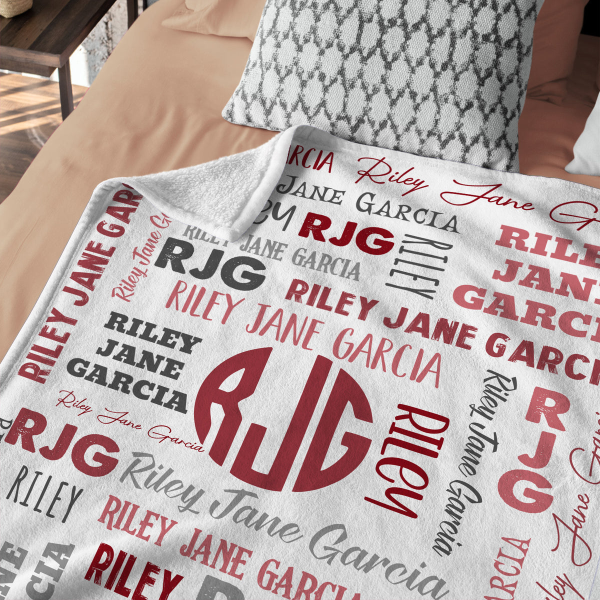 Personalized Baby Blankets for Girls, Red Baby Blanket Monogrammed, Swaddle Blanket, Plush Blankets for Daughter Newborn Toddlers