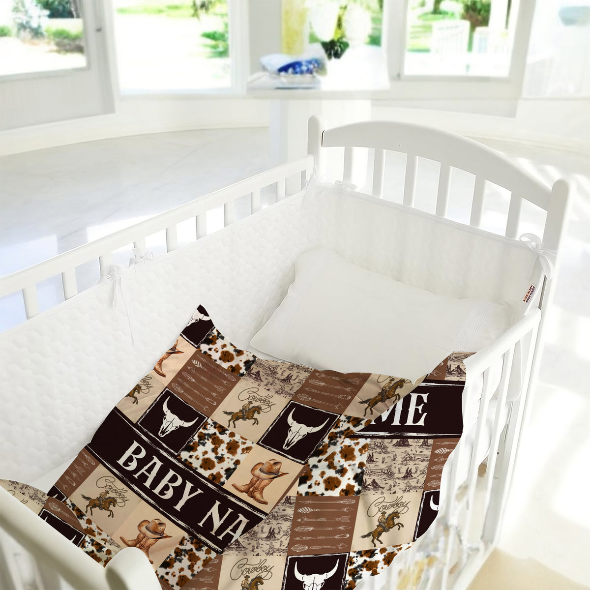 Personalized Baby Blankets for Kids, Cowboy Blanket for Baby, Custom Name Western Nursery Decorations, Crib Stroller Blankets