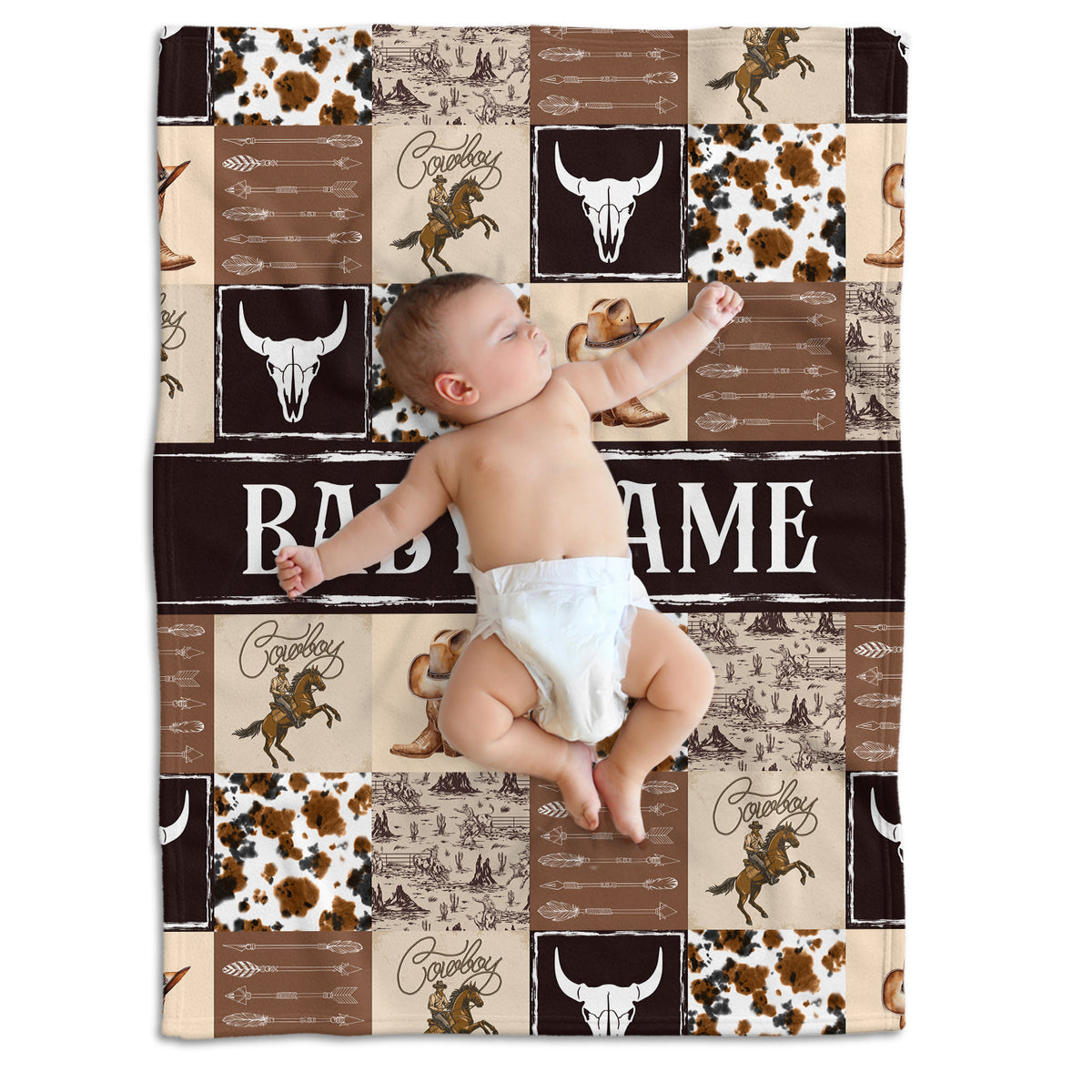 Personalized Baby Blankets for Kids, Cowboy Blanket for Baby, Custom Name Western Nursery Decorations, Crib Stroller Blankets