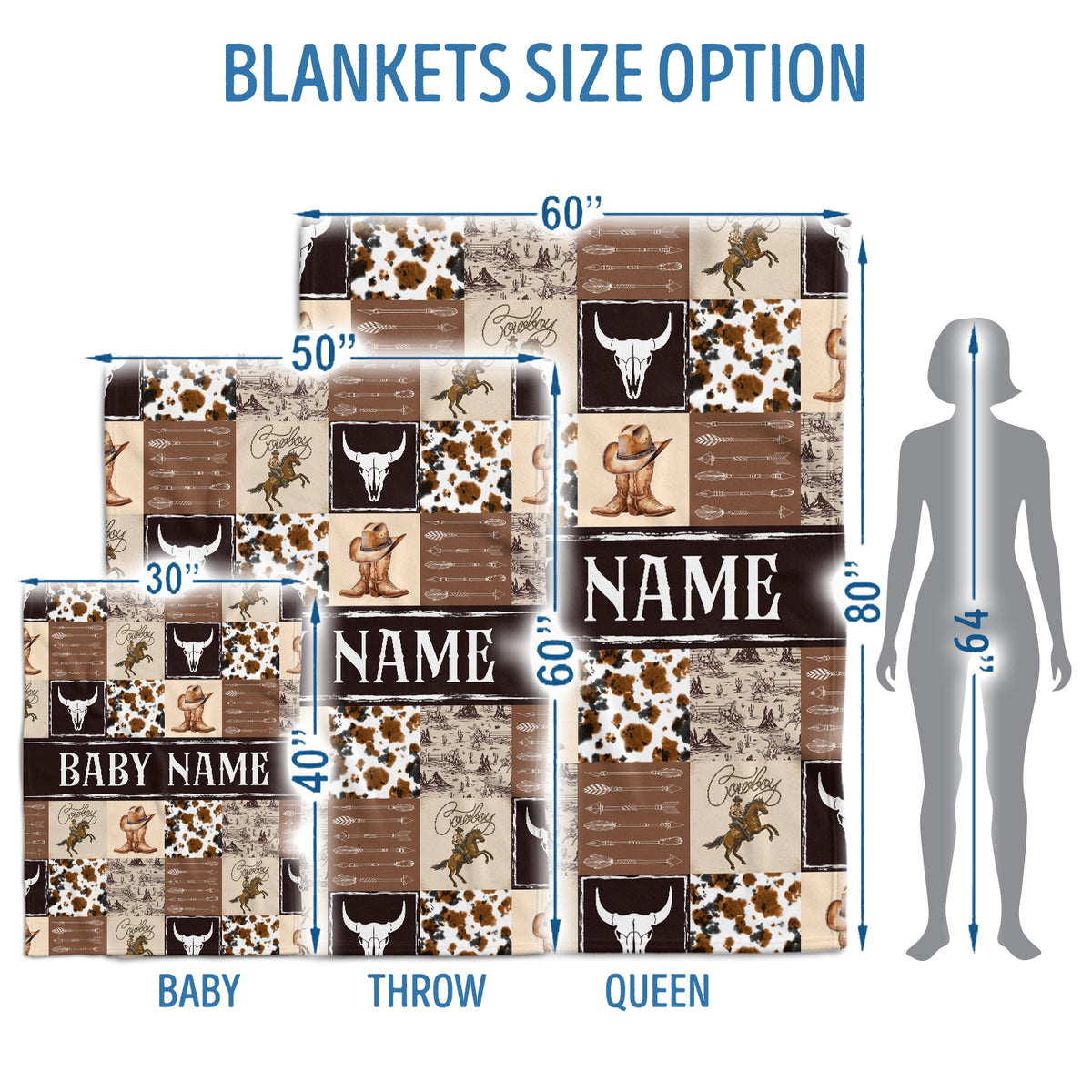 Personalized Baby Blankets for Kids, Cowboy Blanket for Baby, Custom Name Western Nursery Decorations, Crib Stroller Blankets