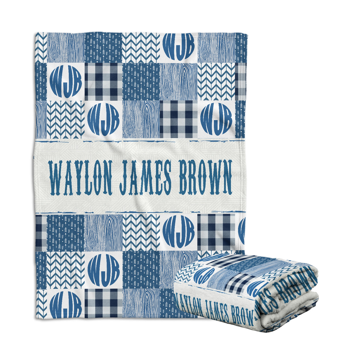 Personalized Baby Boy Blanket - Blue Monogrammed Swaddle With Name or Initials - Custom Plush Blanket for Son, Grandson, Newborn, Toddlers, Kids