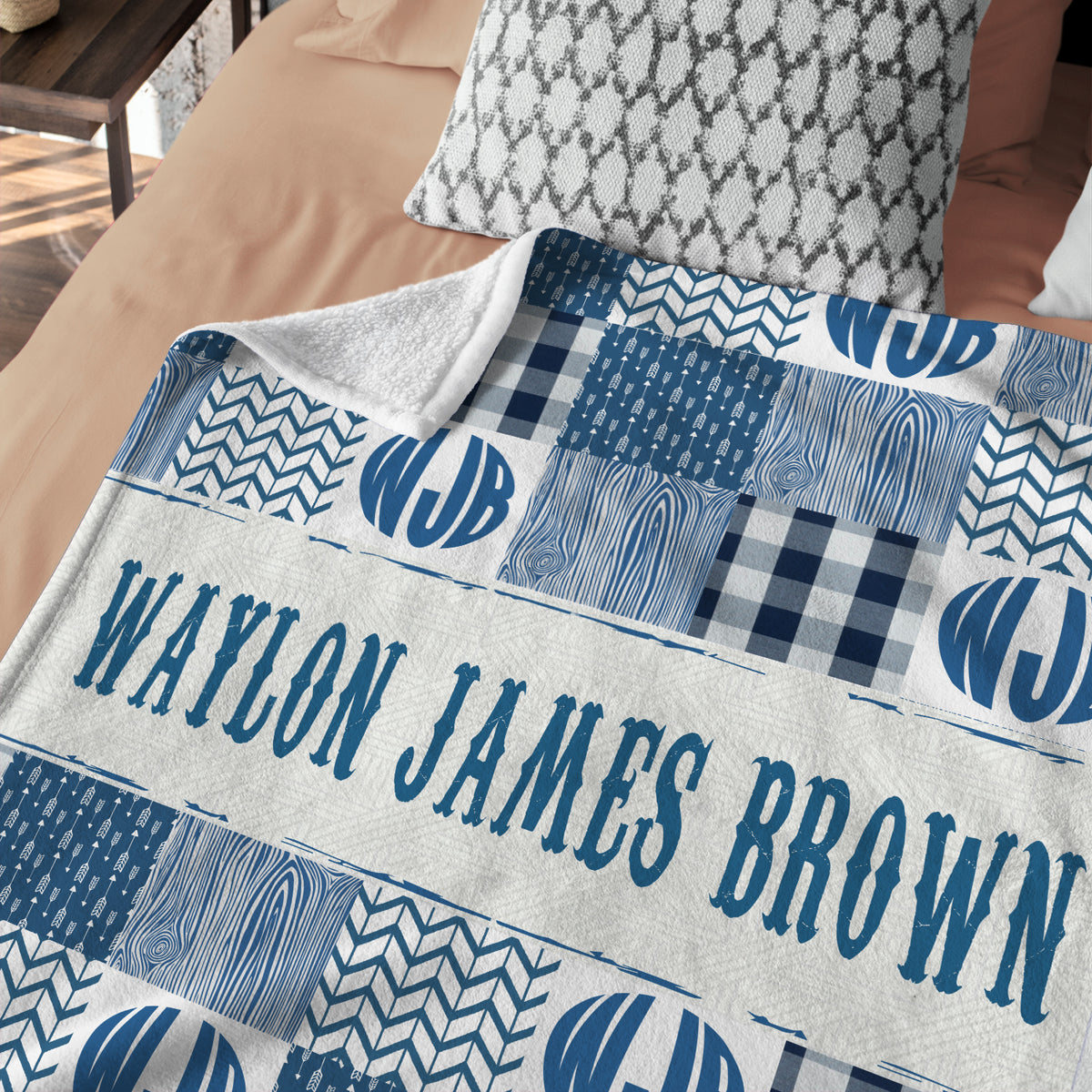 Personalized Baby Boy Blanket - Blue Monogrammed Swaddle With Name or Initials - Custom Plush Blanket for Son, Grandson, Newborn, Toddlers, Kids