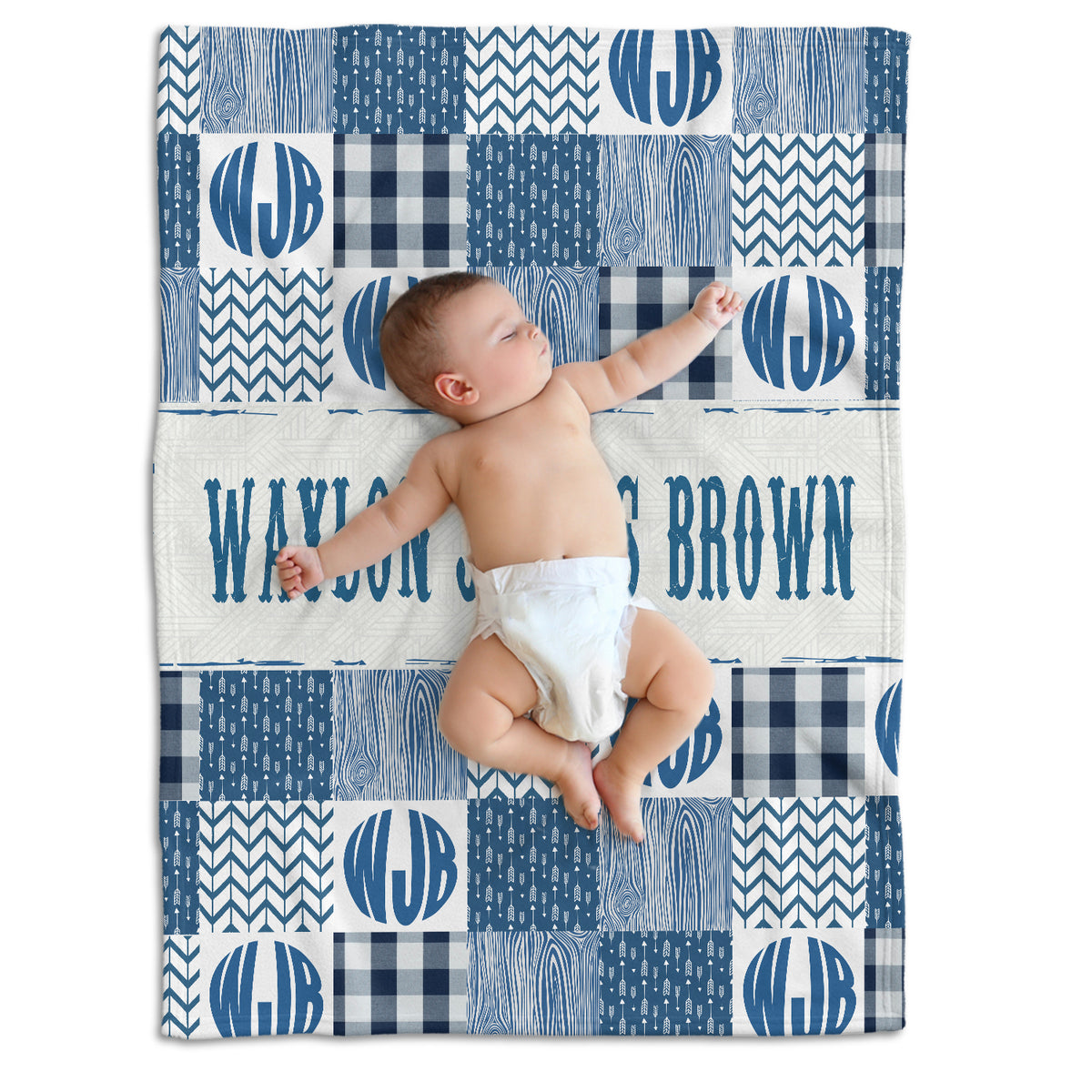 Personalized Baby Boy Blanket - Blue Monogrammed Swaddle With Name or Initials - Custom Plush Blanket for Son, Grandson, Newborn, Toddlers, Kids
