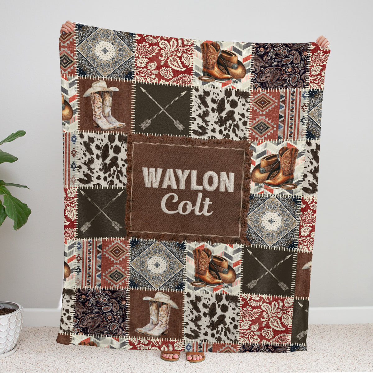 Personalized Baby Cowboy Blanket for Baby, Custom Name Western Nursery Decorations, Crib Stroller Blankets for Toddlers Newborn