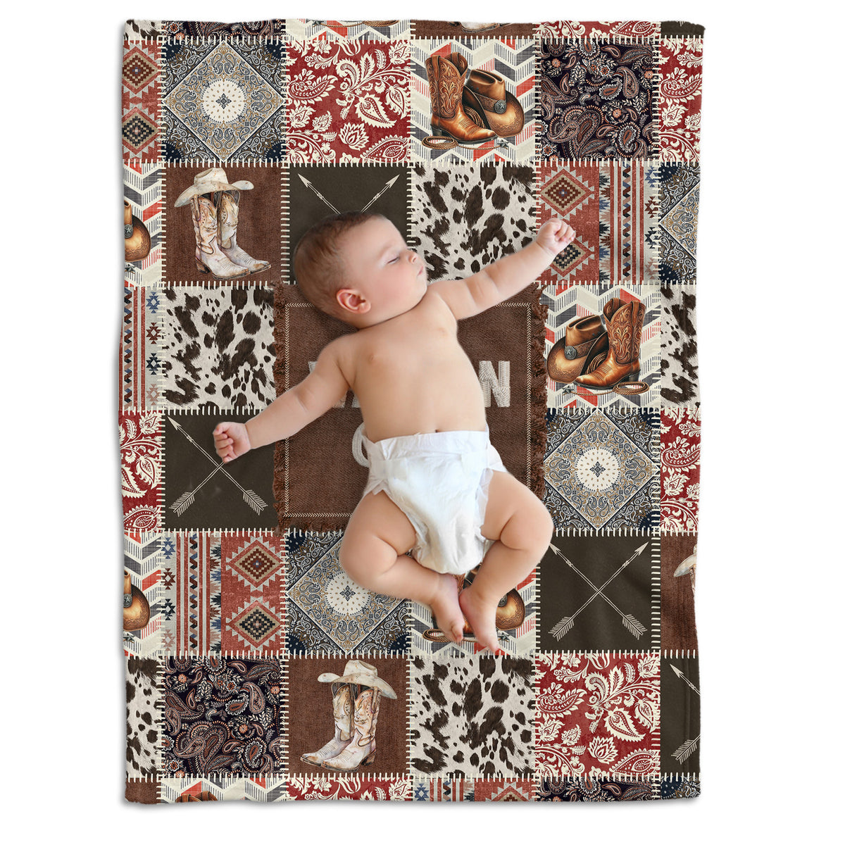 Personalized Baby Cowboy Blanket for Baby, Custom Name Western Nursery Decorations, Crib Stroller Blankets for Toddlers Newborn