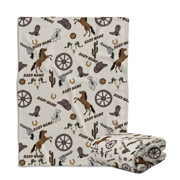Personalized Baby Cowboy Blankets, Cowboy Pattern 3 Sizes Fleece Blankets for Infant Newborn Son Daughter, Gift For Baby