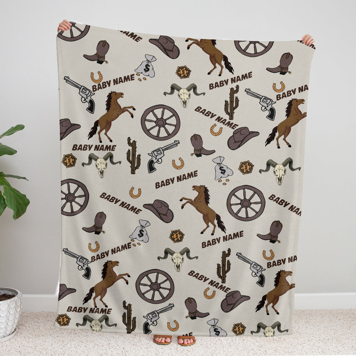 Personalized Baby Cowboy Blankets, Cowboy Pattern 3 Sizes Fleece Blankets for Infant Newborn Son Daughter, Gift For Baby