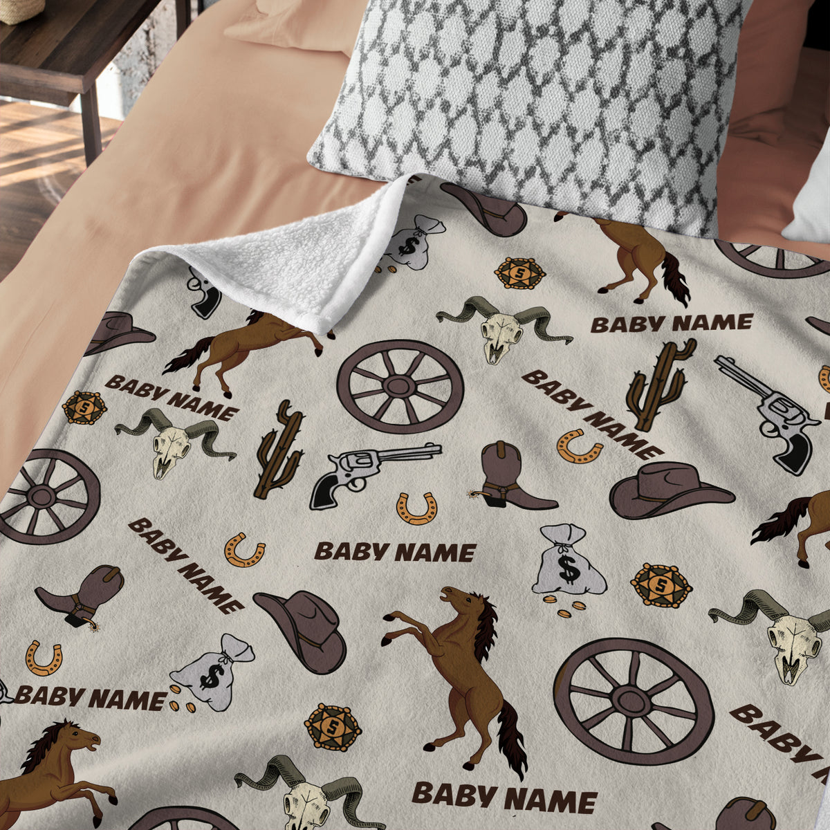 Personalized Baby Cowboy Blankets, Cowboy Pattern 3 Sizes Fleece Blankets for Infant Newborn Son Daughter, Gift For Baby