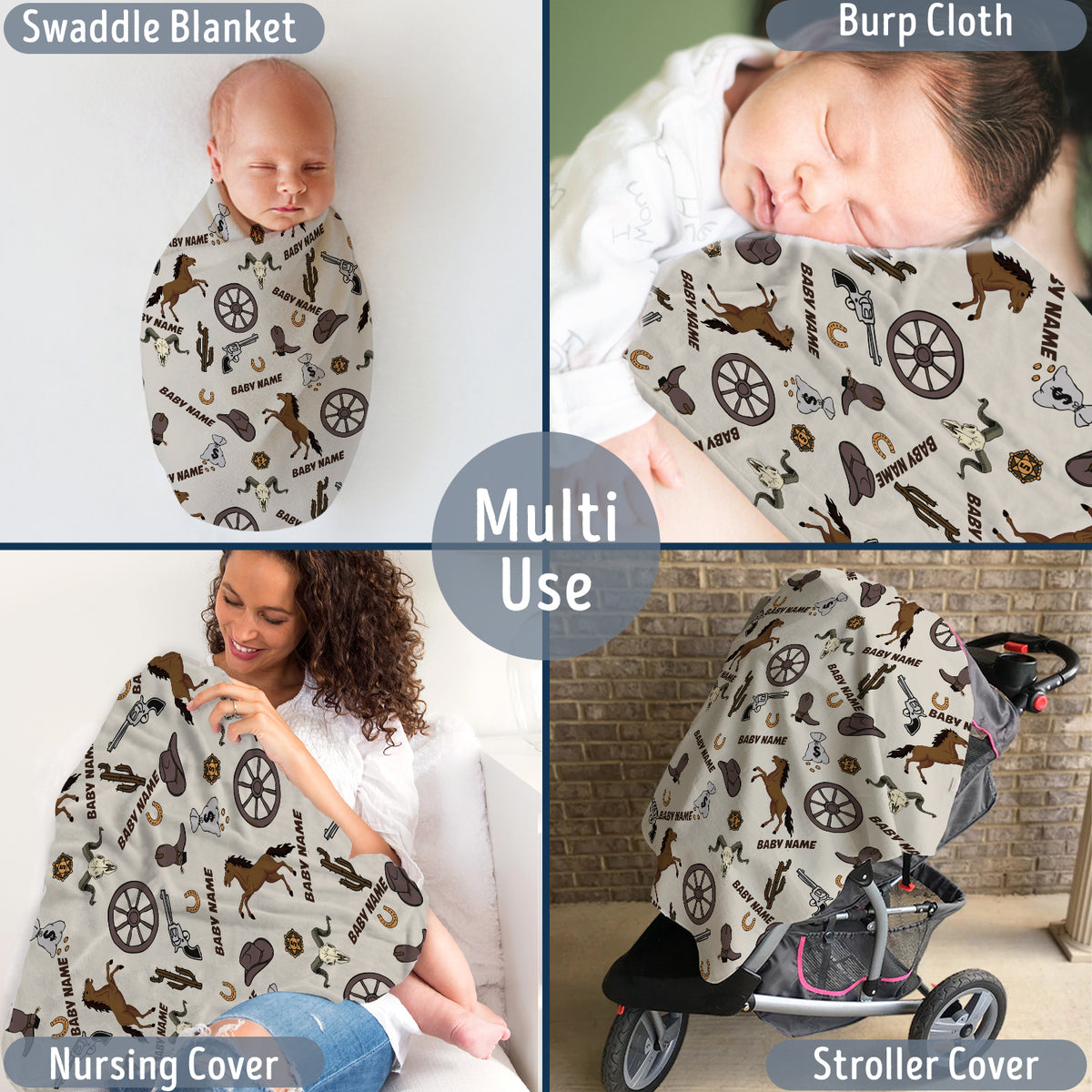 Personalized Baby Cowboy Blankets, Cowboy Pattern 3 Sizes Fleece Blankets for Infant Newborn Son Daughter, Gift For Baby