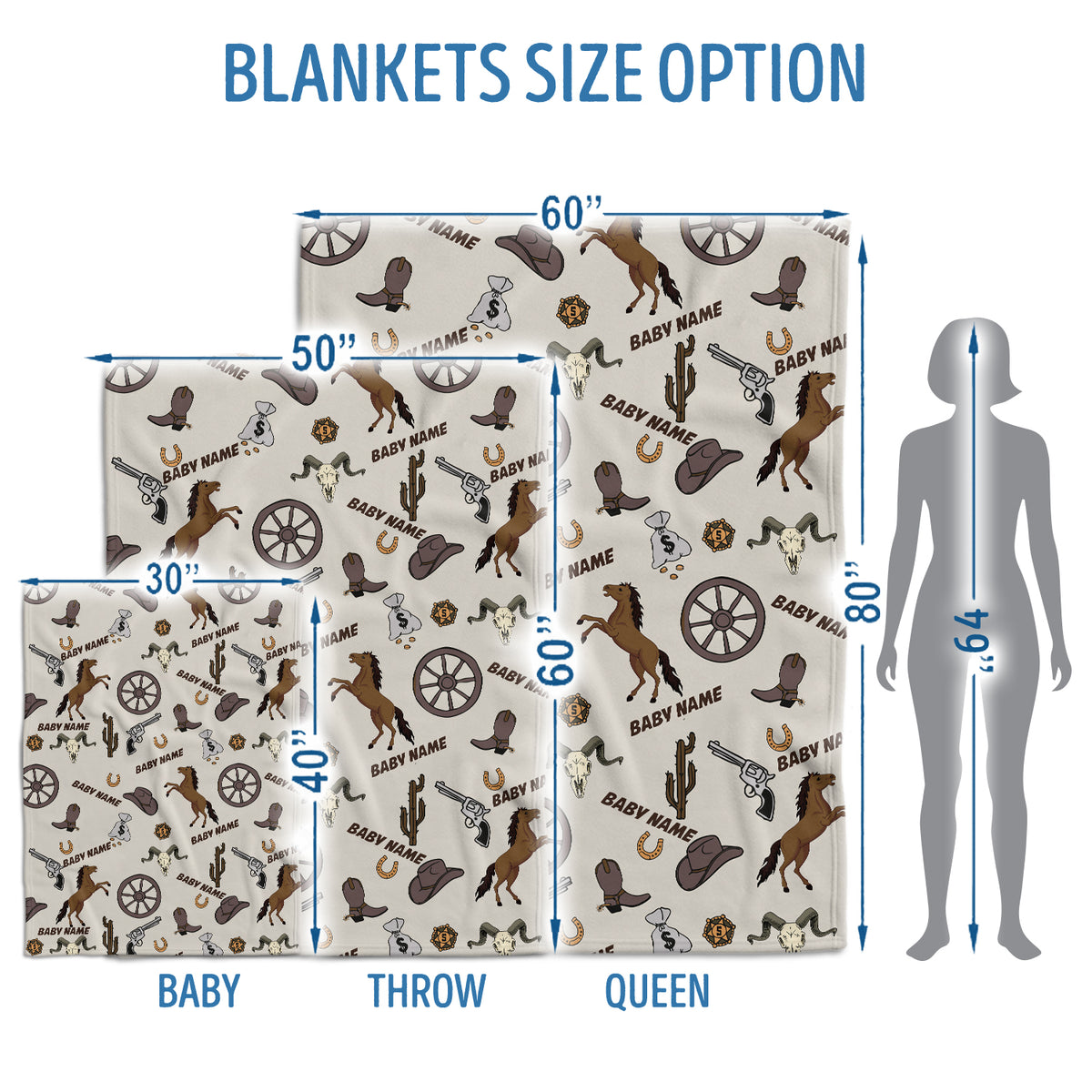 Personalized Baby Cowboy Blankets, Cowboy Pattern 3 Sizes Fleece Blankets for Infant Newborn Son Daughter, Gift For Baby