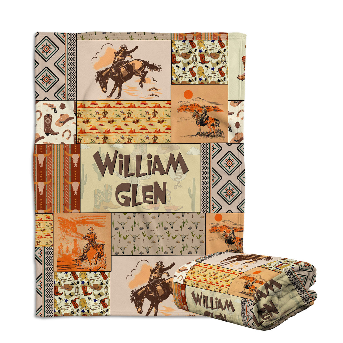 Personalized Baby Cowboy Blankets Pattern for Girls Boys, Baby Stuff, Custom Baby Blankets Name Fleece Blankets for Newborn Infant Son
