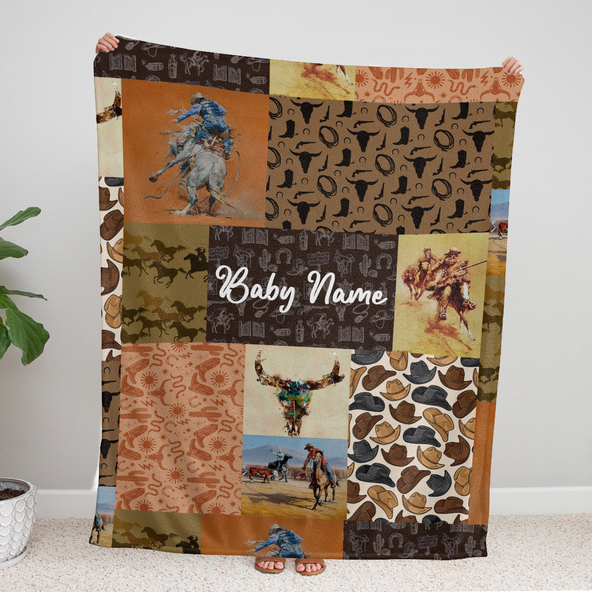 Personalized Baby Cowboy Blankets Pattern for Girls Boys, Baby Stuff, Custom Baby Blankets Name Fleece Blankets for Newborn Infant Son