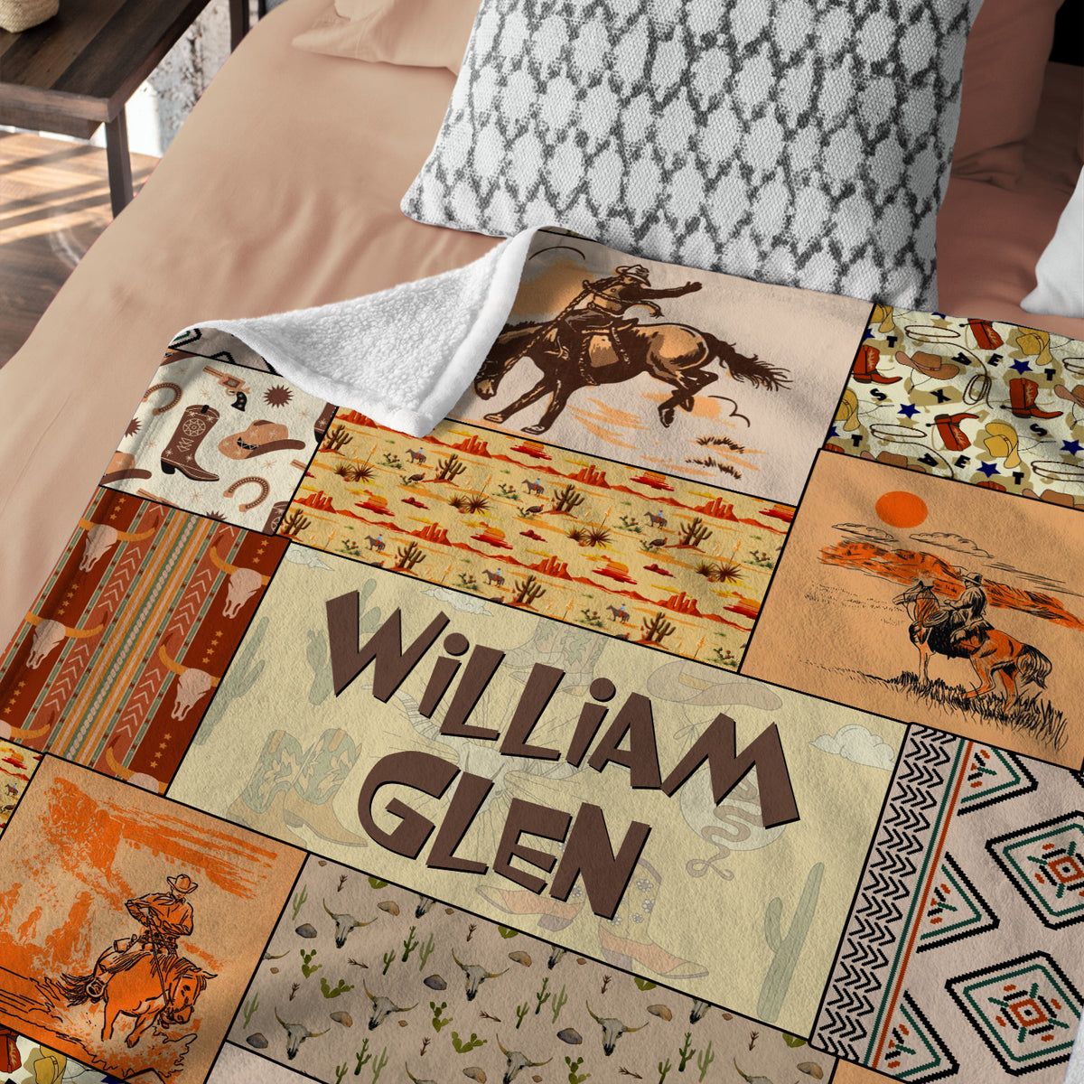 Personalized Baby Cowboy Blankets Pattern for Girls Boys, Baby Stuff, Custom Baby Blankets Name Fleece Blankets for Newborn Infant Son
