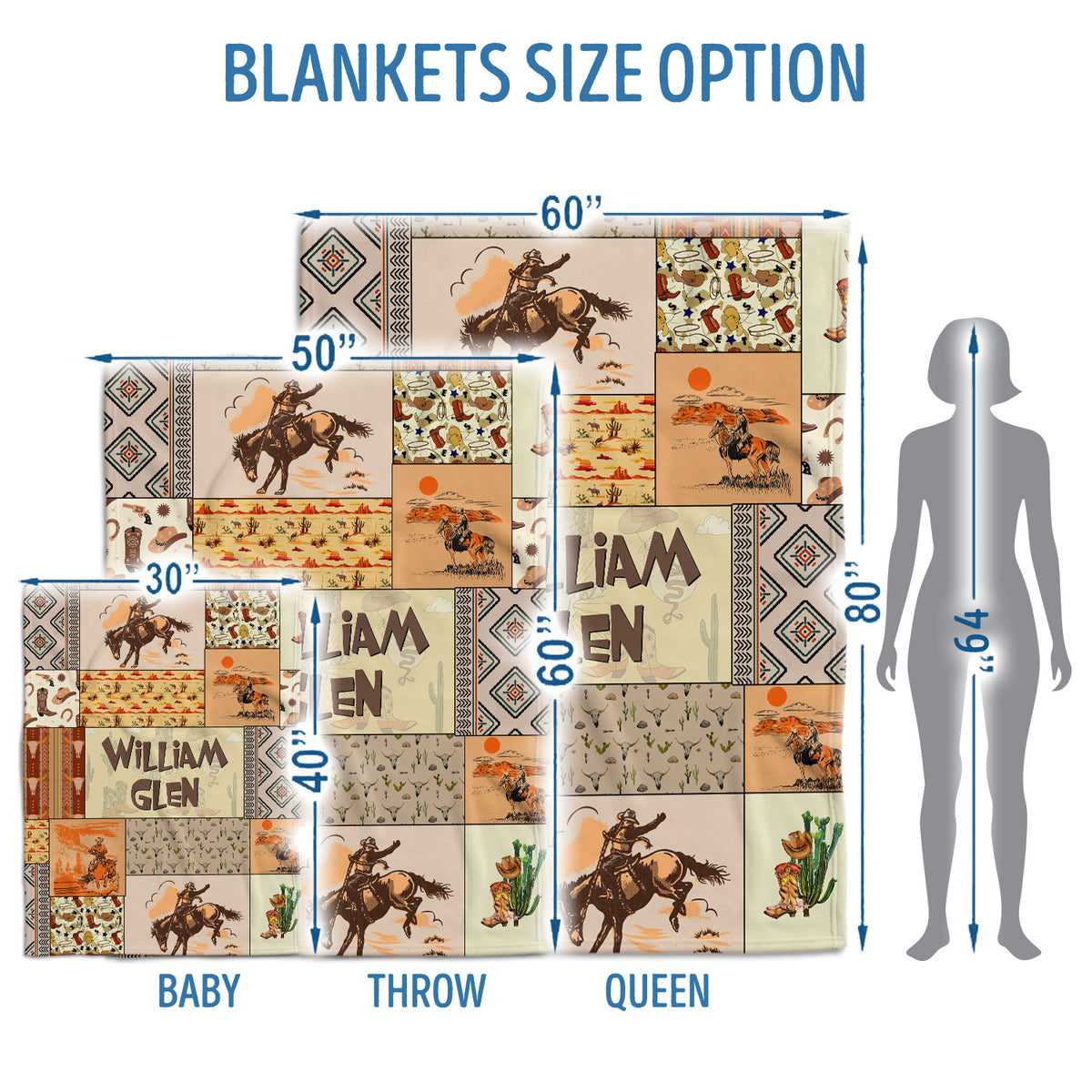 Personalized Baby Cowboy Blankets Pattern for Girls Boys, Baby Stuff, Custom Baby Blankets Name Fleece Blankets for Newborn Infant Son