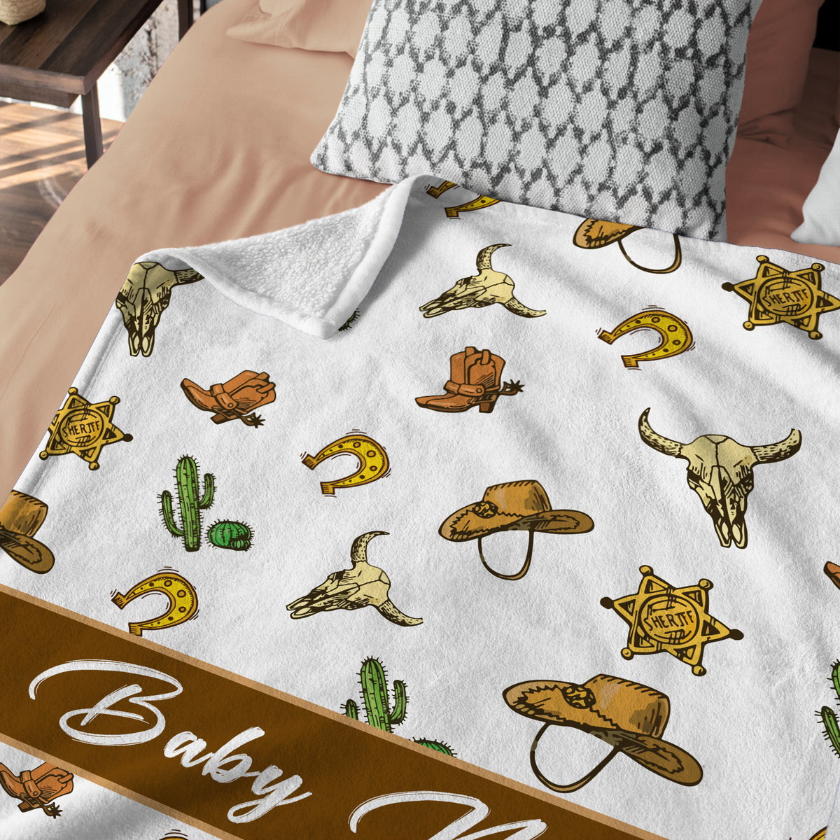 Personalized Baby Cowboy Blankets for Boys Girls, Cowboy Pattern Baby Boy Stuff, Custom Baby Blankets Name Fleece Blankets for Son Daughter Newborn Infant