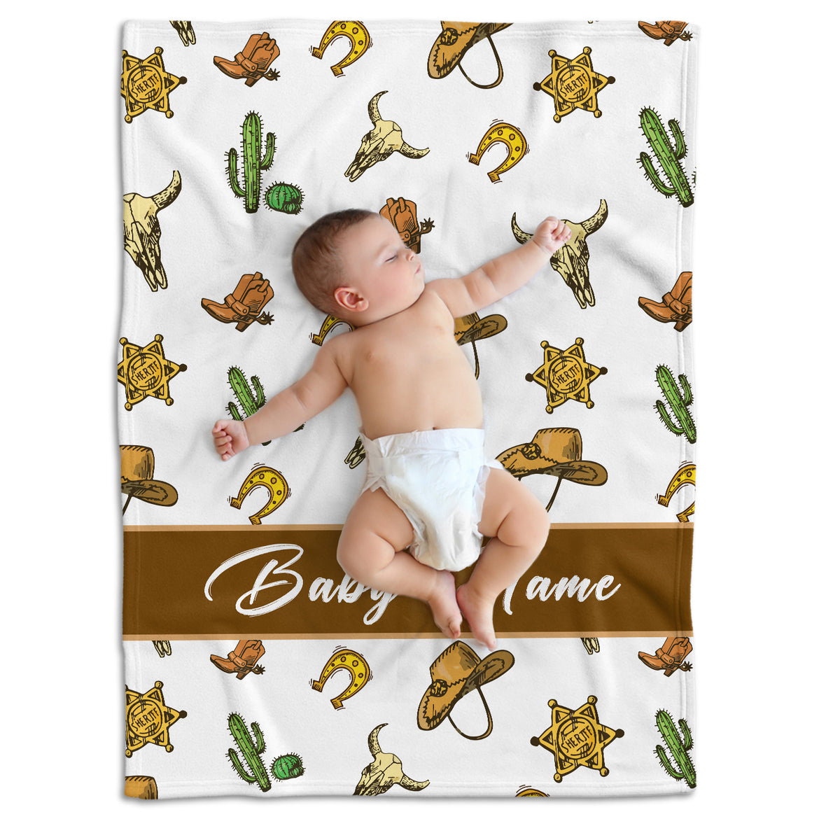 Personalized Baby Cowboy Blankets for Boys Girls, Cowboy Pattern Baby Boy Stuff, Custom Baby Blankets Name Fleece Blankets for Son Daughter Newborn Infant