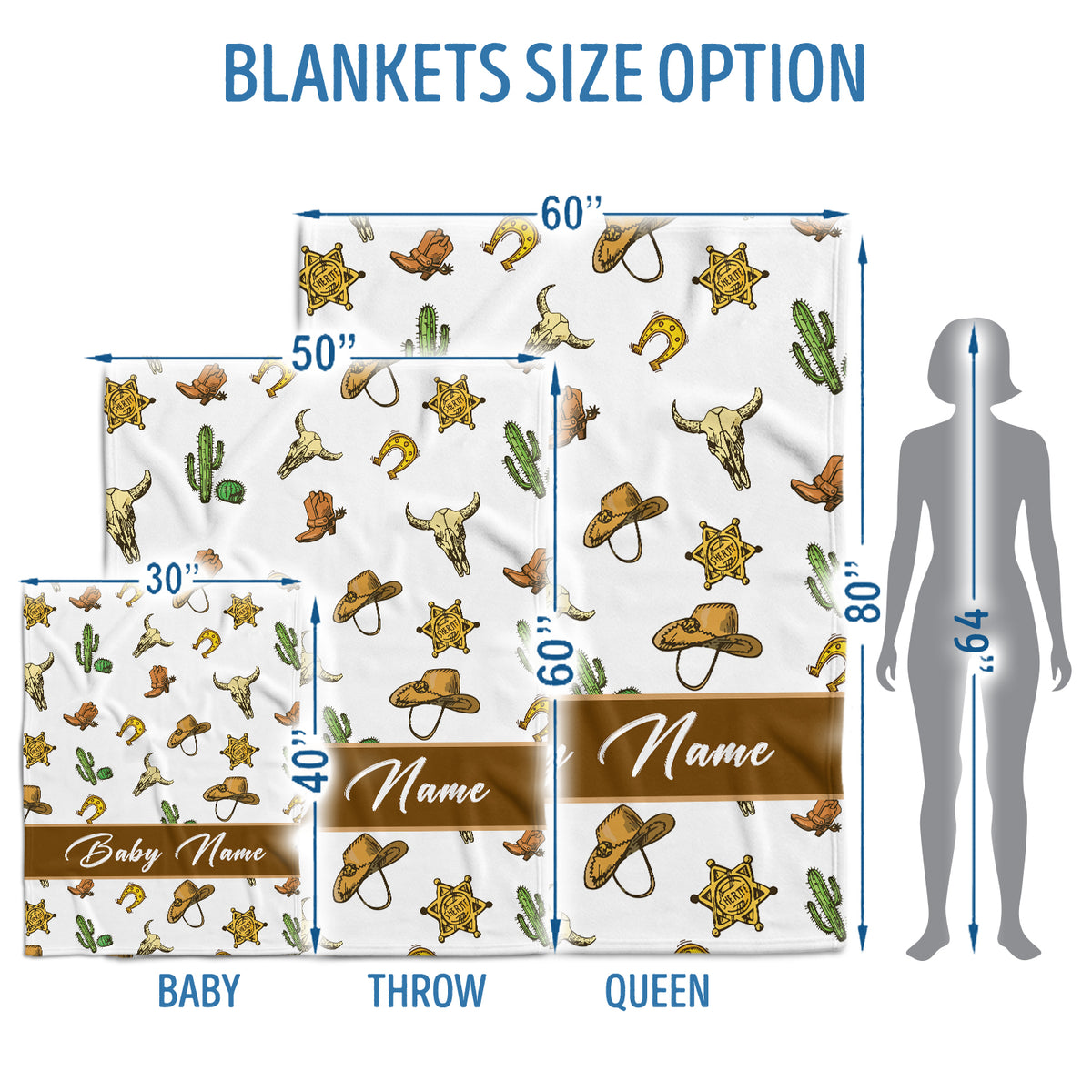 Personalized Baby Cowboy Blankets for Boys Girls, Cowboy Pattern Baby Boy Stuff, Custom Baby Blankets Name Fleece Blankets for Son Daughter Newborn Infant