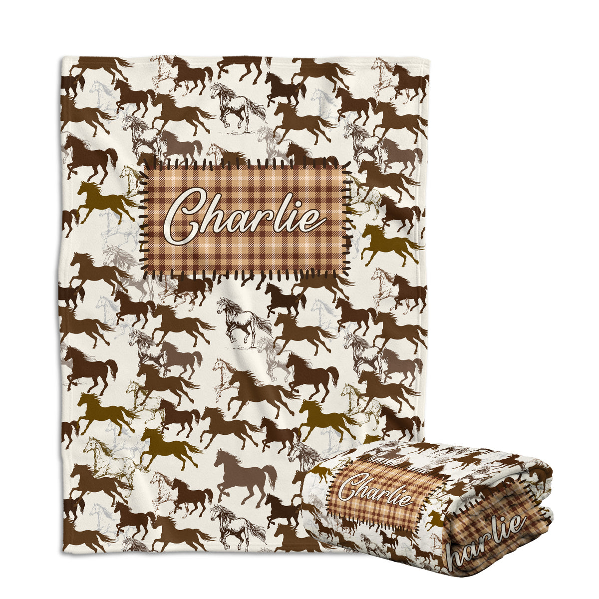 Personalized Baby Cowboy Blankets for Girls Boys, Baby Boy Stuff, Brown Custom Baby Blankets Name Fleece Blankets for Infant Newborn Son Daughter