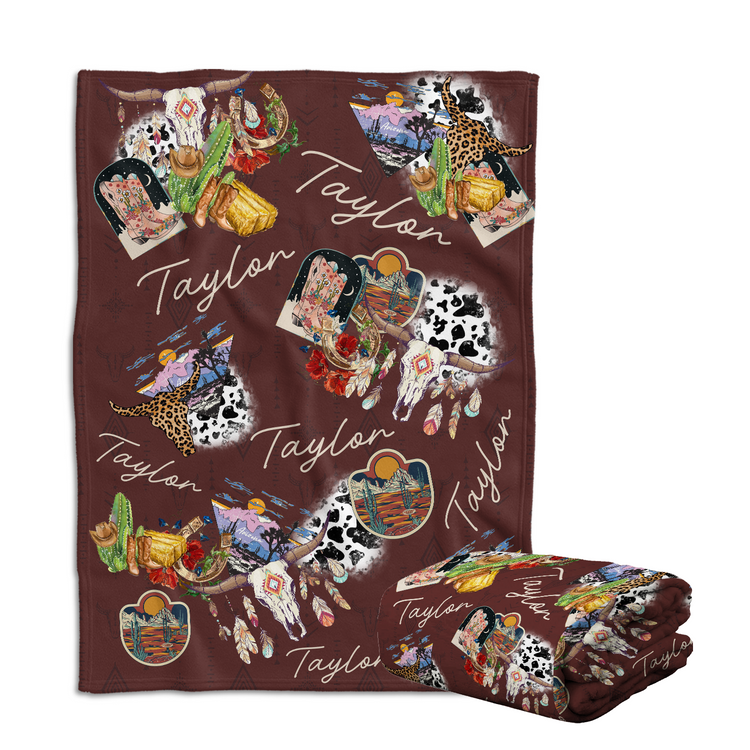 Personalized Baby Cowboy Blankets for Girls - Custom Fleece Blankets with Name for Newborn Infant Daughter or Granddaughter