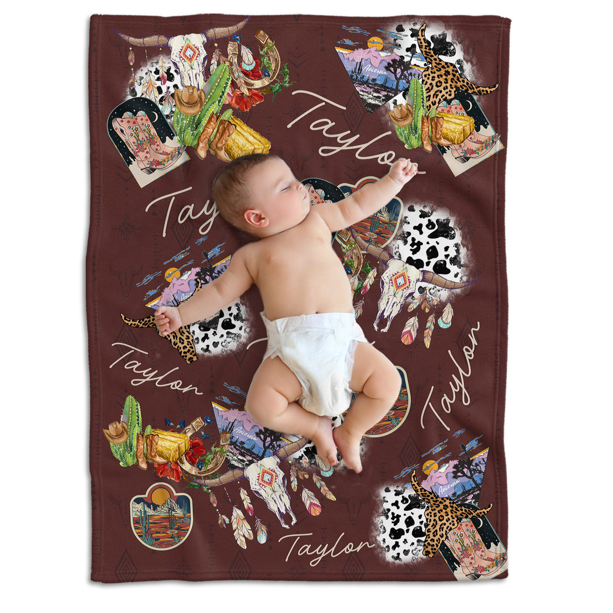 Personalized Baby Cowboy Blankets for Girls - Custom Fleece Blankets with Name for Newborn Infant Daughter or Granddaughter