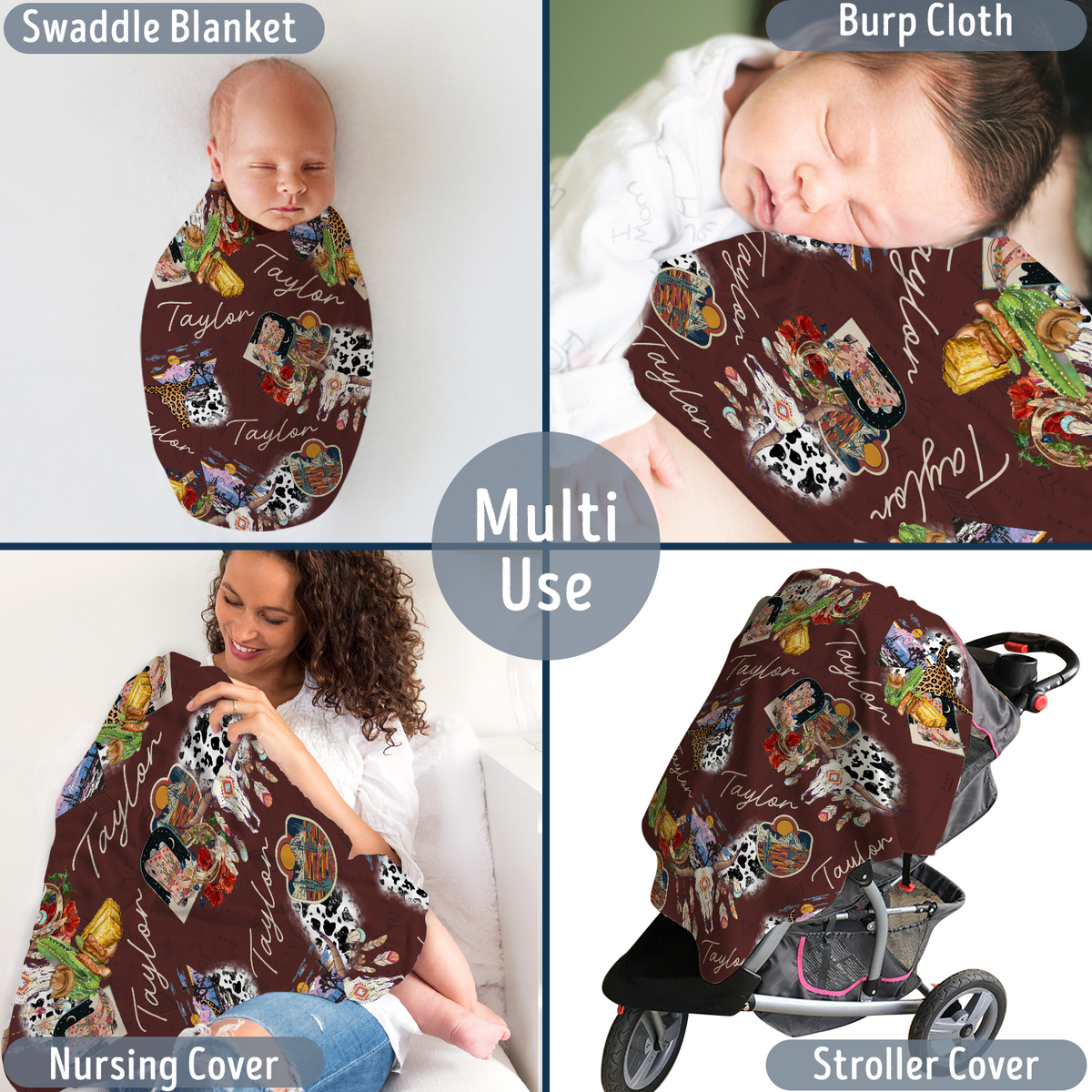 Personalized Baby Cowboy Blankets for Girls - Custom Fleece Blankets with Name for Newborn Infant Daughter or Granddaughter