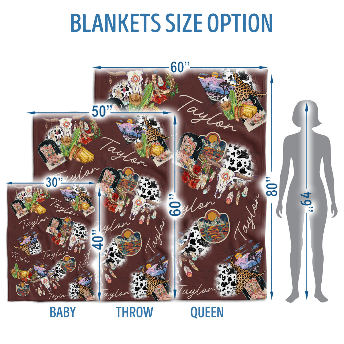 Personalized Baby Cowboy Blankets for Girls - Custom Fleece Blankets with Name for Newborn Infant Daughter or Granddaughter