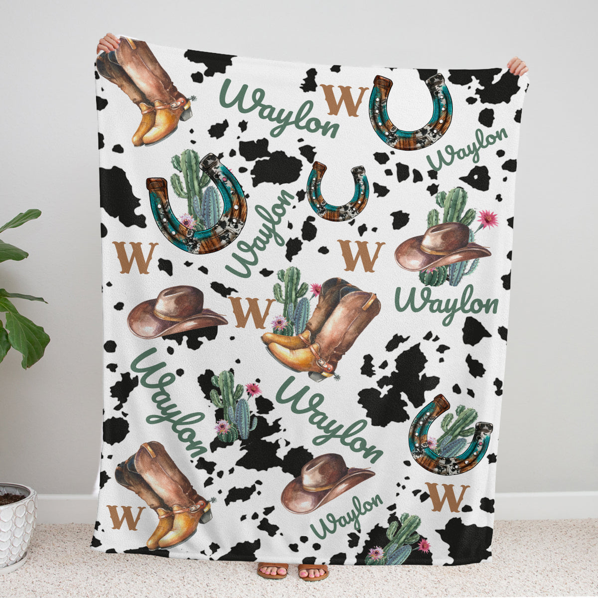Personalized Baby Cowboy Pattern Blankets for Girls Boys, Baby Stuff, Custom Baby Blankets Name Fleece Blankets for Newborn Infant Son