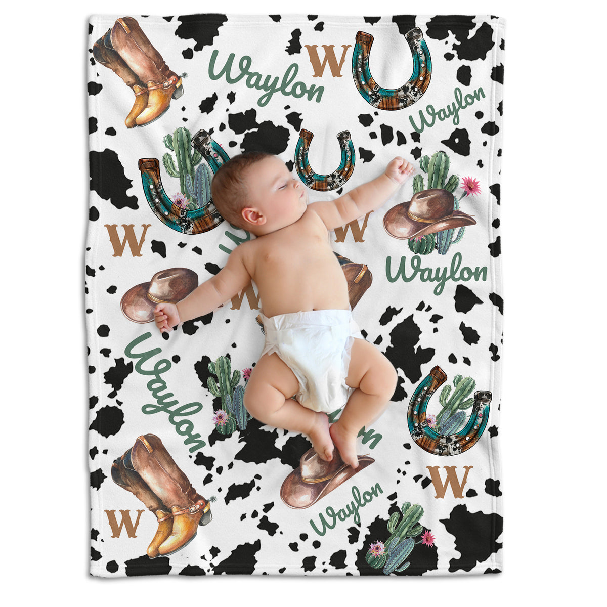 Personalized Baby Cowboy Pattern Blankets for Girls Boys, Baby Stuff, Custom Baby Blankets Name Fleece Blankets for Newborn Infant Son