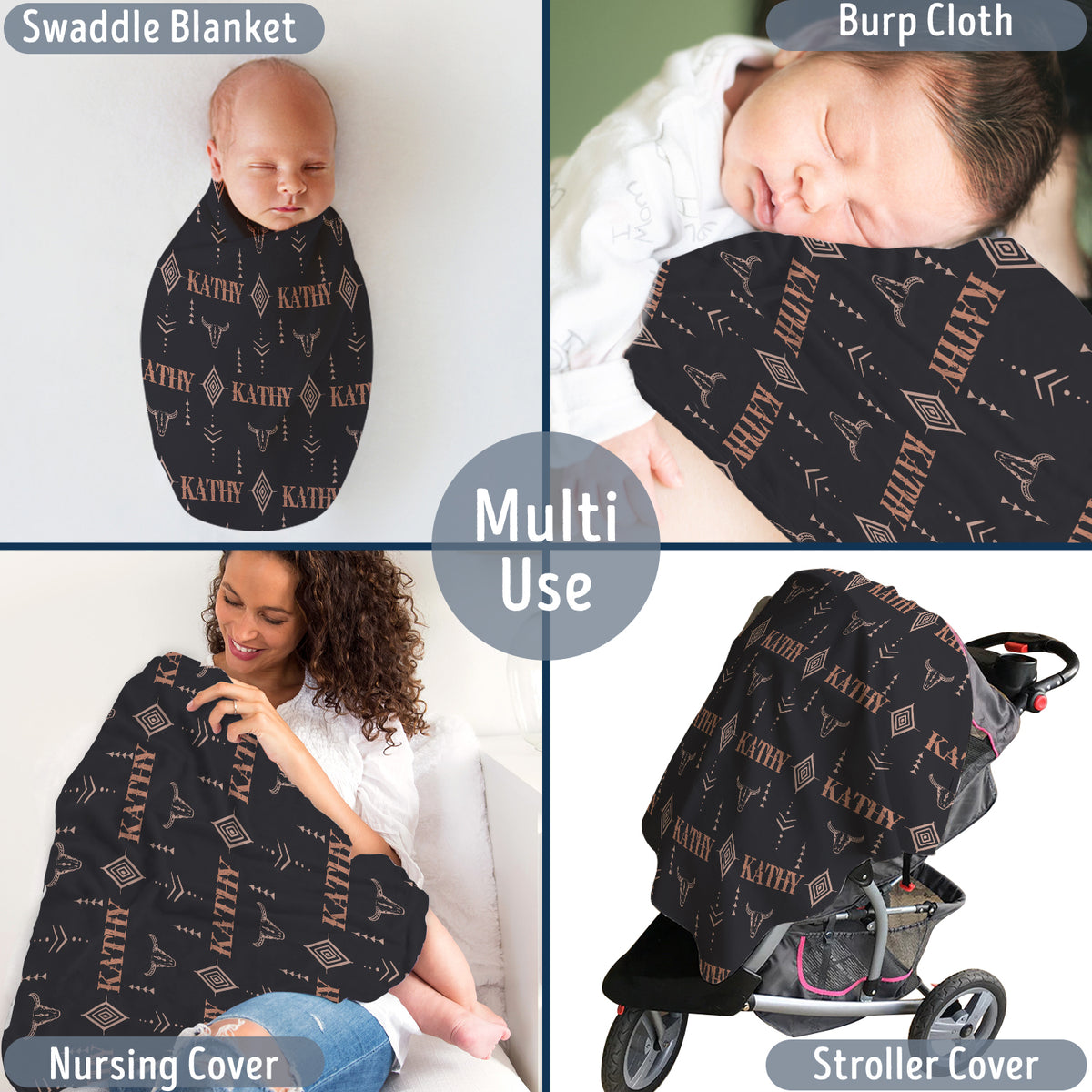 Personalized Baby Cowboy Pattern Blankets for Girls Boys, Baby Stuff, Custom Baby Blankets Name Fleece Blankets for Newborn Infant Son Daughter