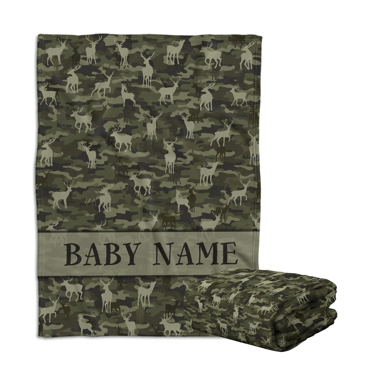 Personalized Baby Deer Camo Camouflage Blanket, 100% Soft and Silky Polyester, Unisex, Modern, Animal Theme, Skin Friendly, Breathable, Lightweight