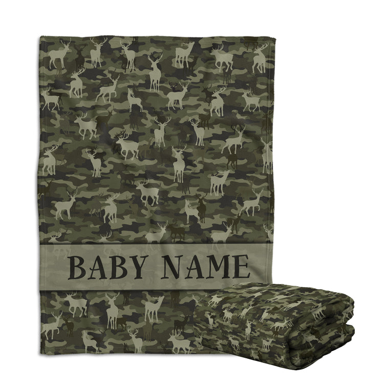 Personalized Baby Deer Camo Camouflage Blanket, 100% Soft and Silky Polyester, Unisex, Modern, Animal Theme, Skin Friendly, Breathable, Lightweight