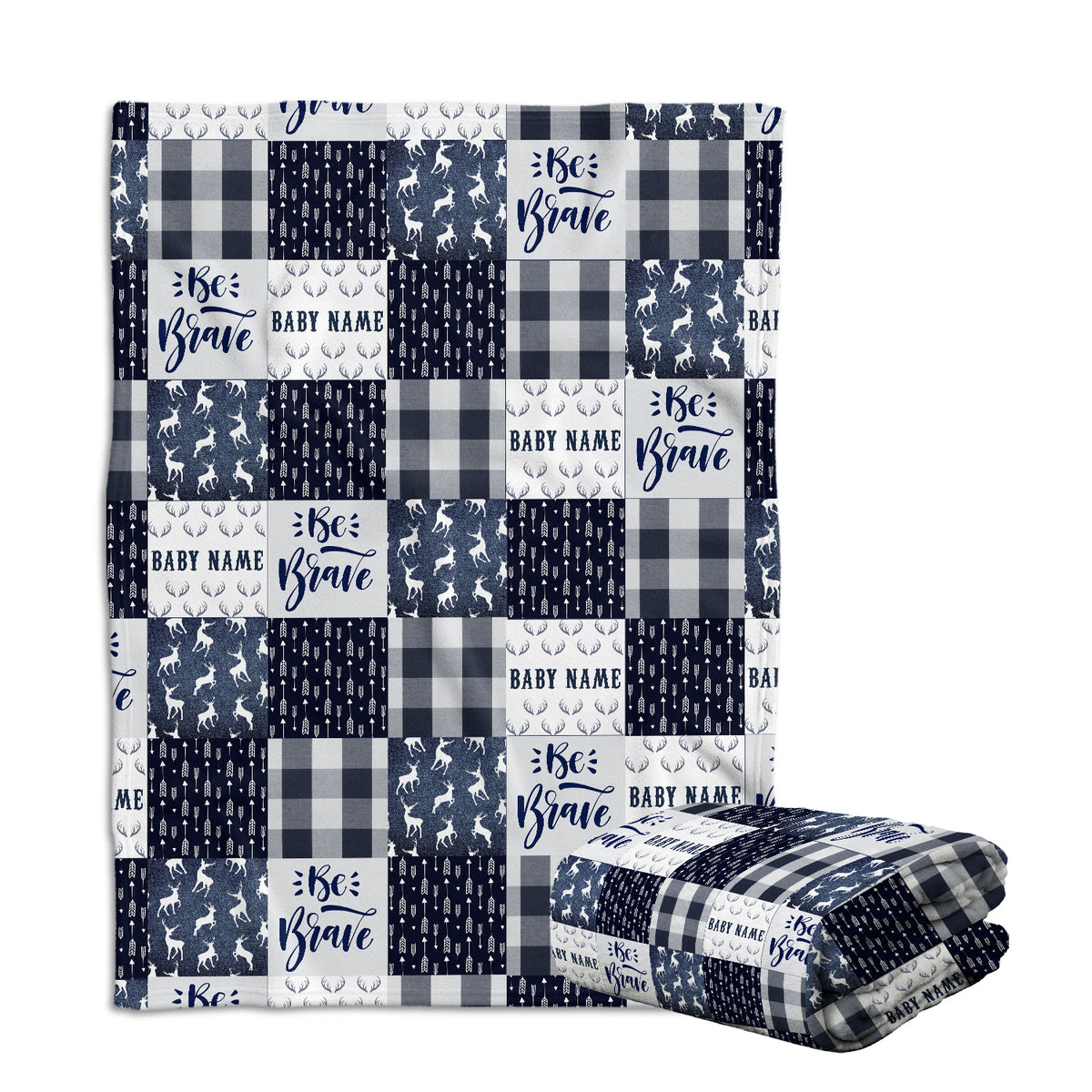 Personalized Baby Deer Woodland Blanket, 100% Soft Polyester, Blue, Plaid, Unisex, Baby, Swaddle, Customizable, Lightweight