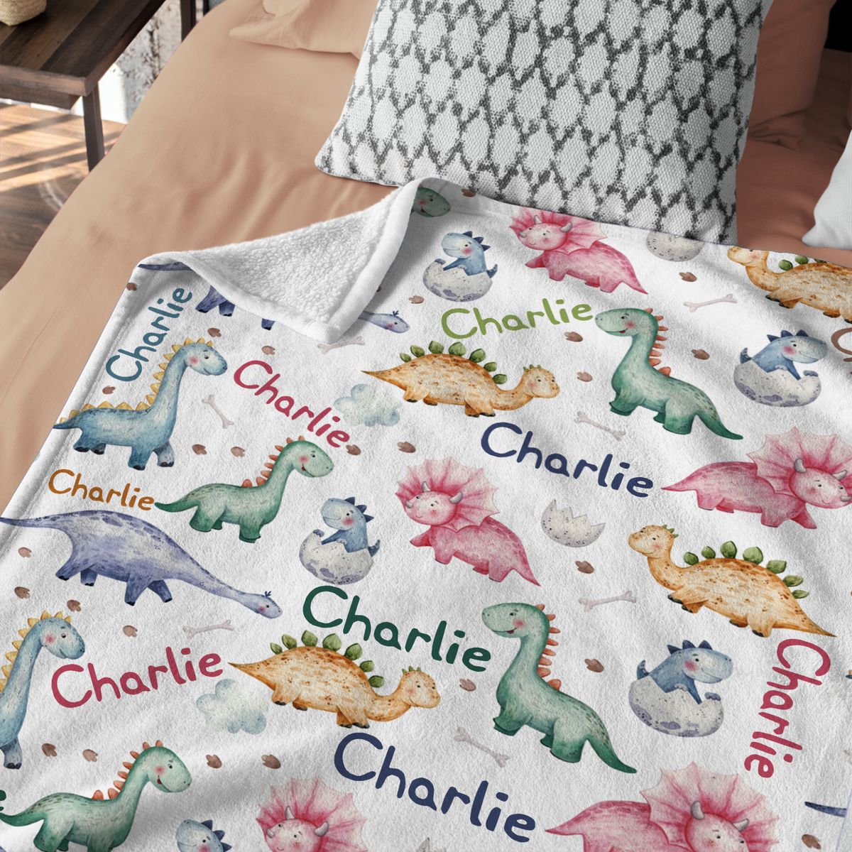 Personalized Baby Dinosaur Blankets for Baby, Custom Baby Blankets Name, 3 Sizes Plush Blankets for Infant Newborn Toddler Kids, Gift For Baby