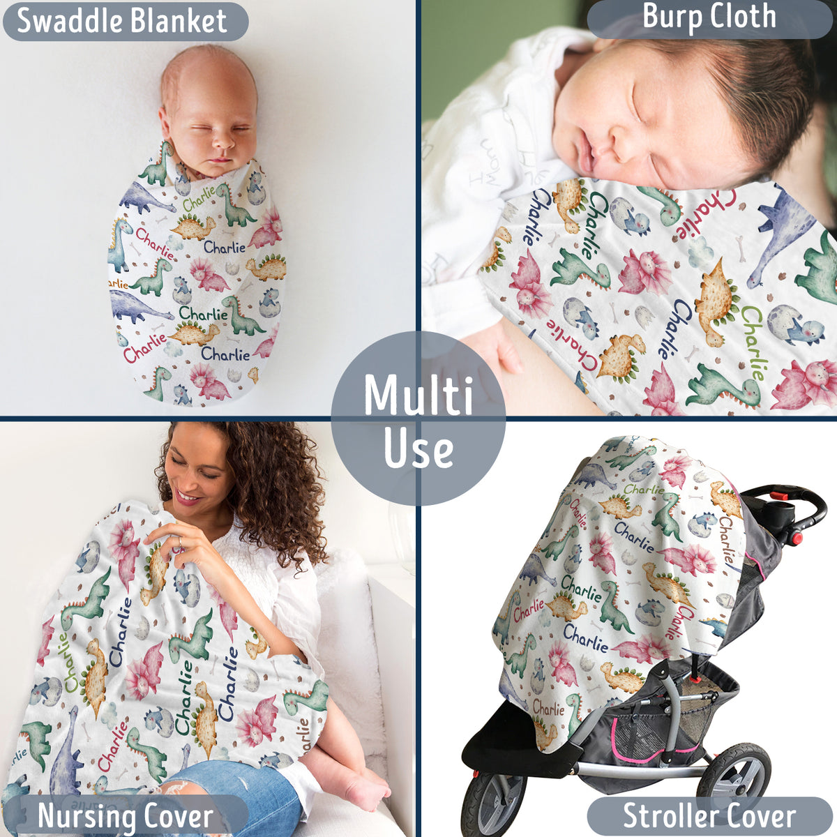 Personalized Baby Dinosaur Blankets for Baby, Custom Baby Blankets Name, 3 Sizes Plush Blankets for Infant Newborn Toddler Kids, Gift For Baby