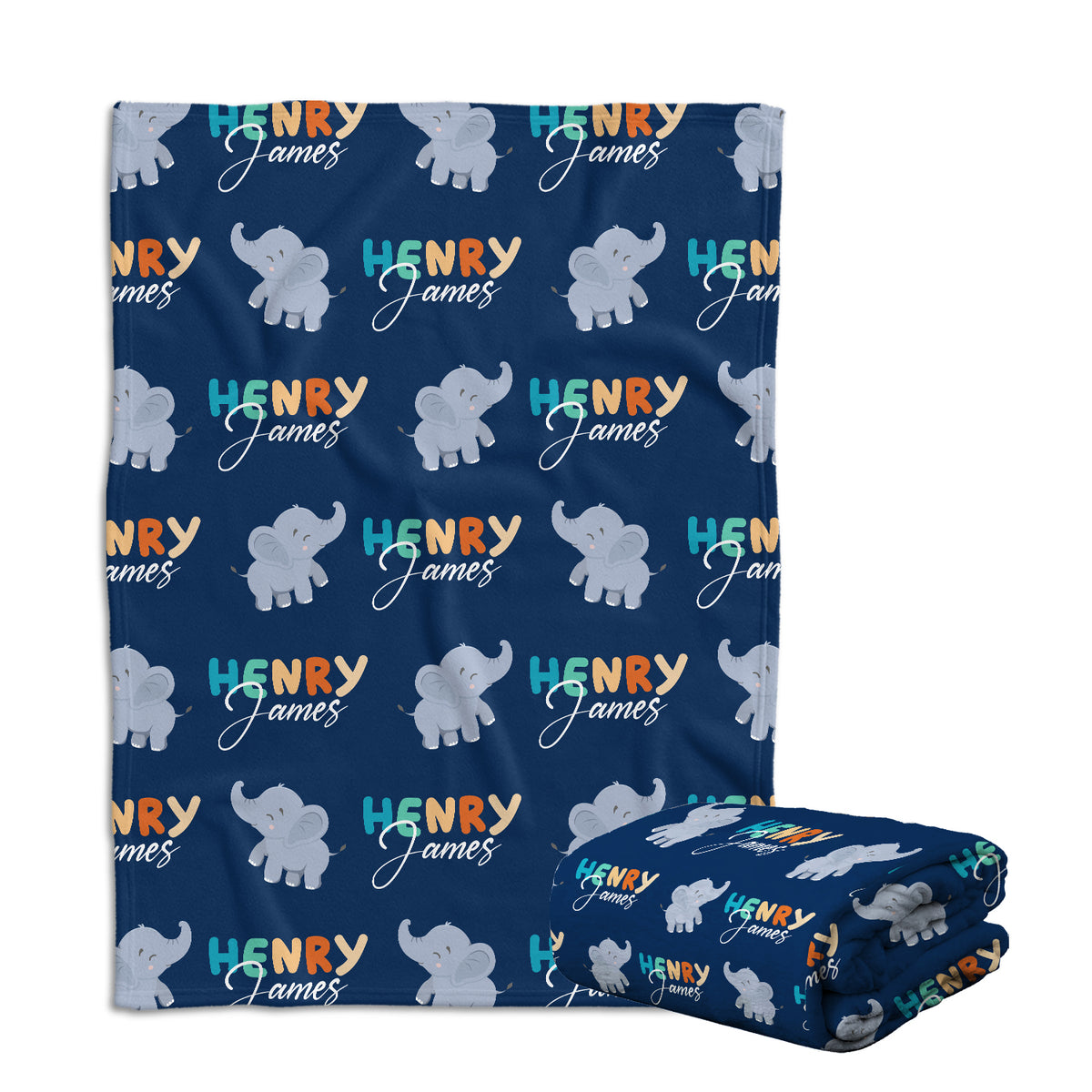 Personalized Baby Elephant Blanket, Blue Swaddle Blanket, 3 Sizes Plush Blankets for Baby Newborn Infant, Gift For Baby