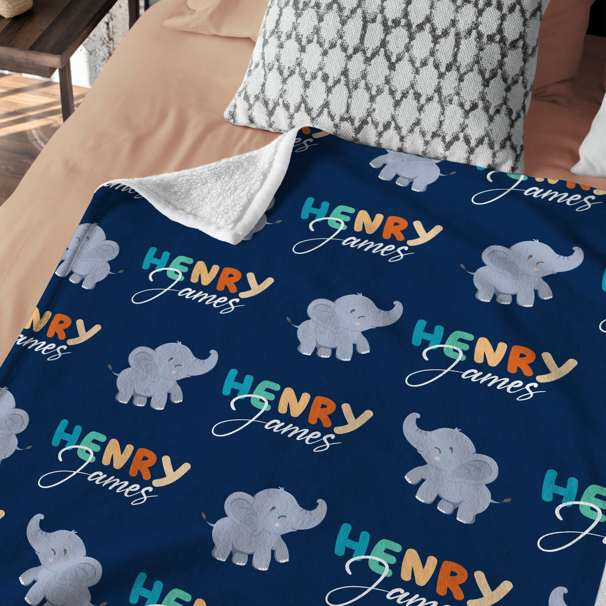 Personalized Baby Elephant Blanket, Blue Swaddle Blanket, 3 Sizes Plush Blankets for Baby Newborn Infant, Gift For Baby