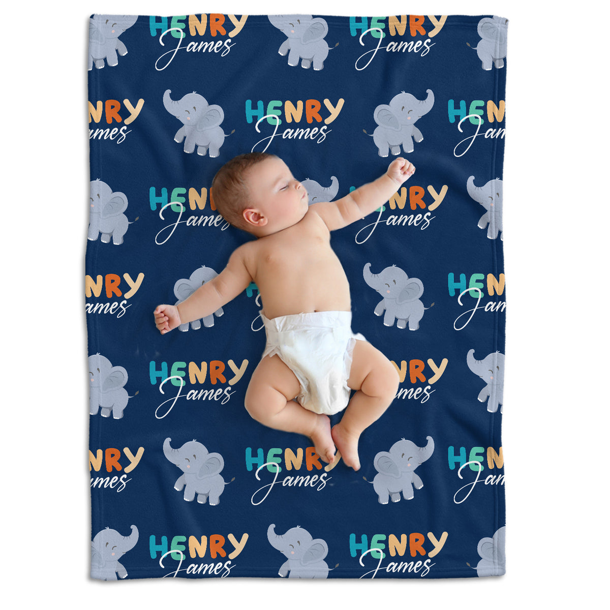 Personalized Baby Elephant Blanket, Blue Swaddle Blanket, 3 Sizes Plush Blankets for Baby Newborn Infant, Gift For Baby