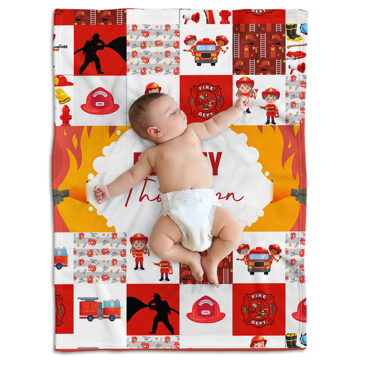 Personalized Baby Firefighter Blankets for Boys,  Firefighter Swaddle Blanket, Plush Blankets for Baby Girl Son Toddlers Kids
