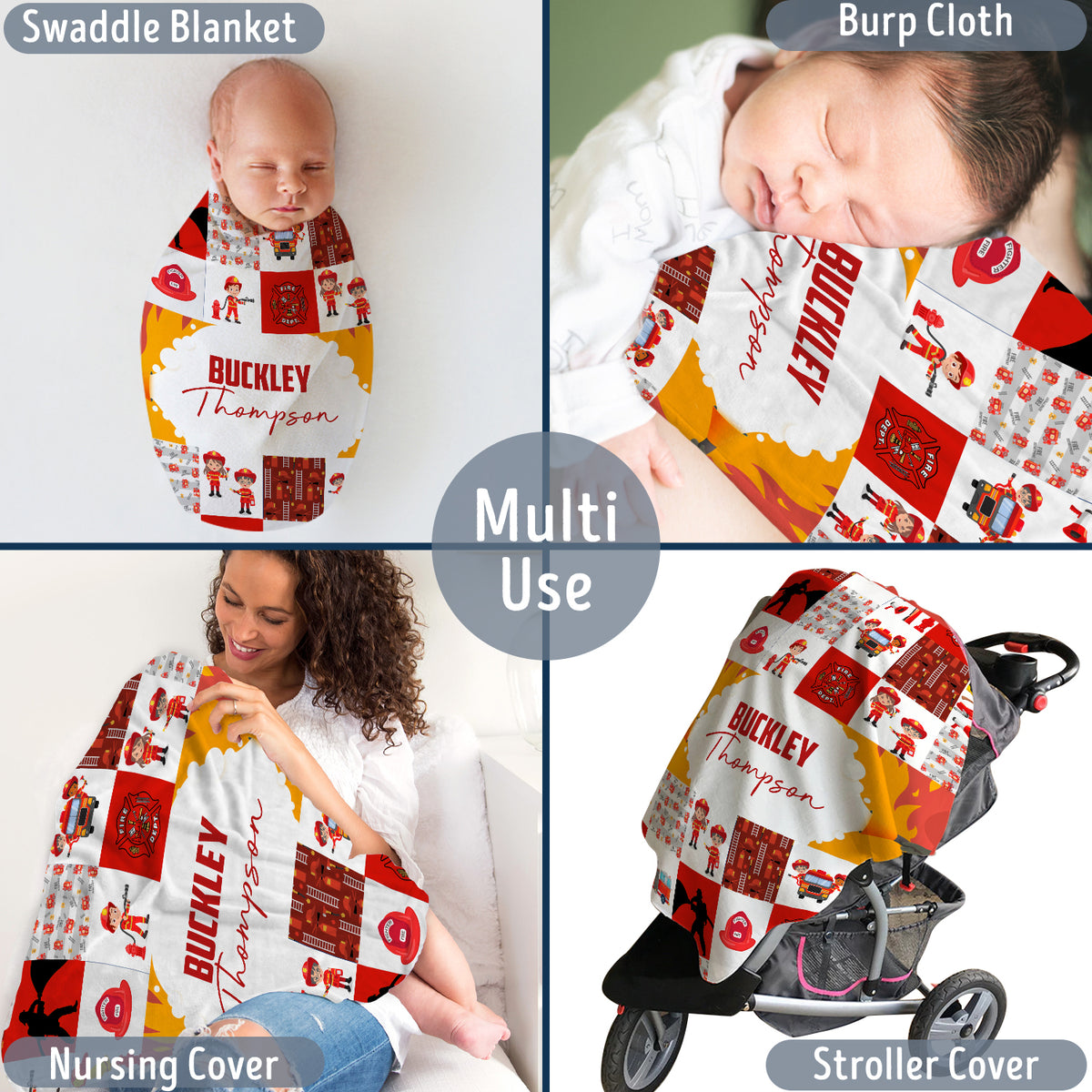 Personalized Baby Firefighter Blankets for Boys,  Firefighter Swaddle Blanket, Plush Blankets for Baby Girl Son Toddlers Kids